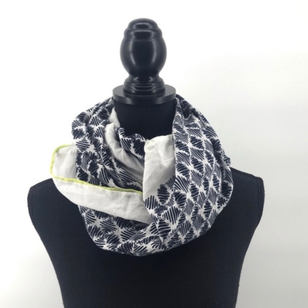 J. Crew Embroidered Infinity Scarf Navy white neon